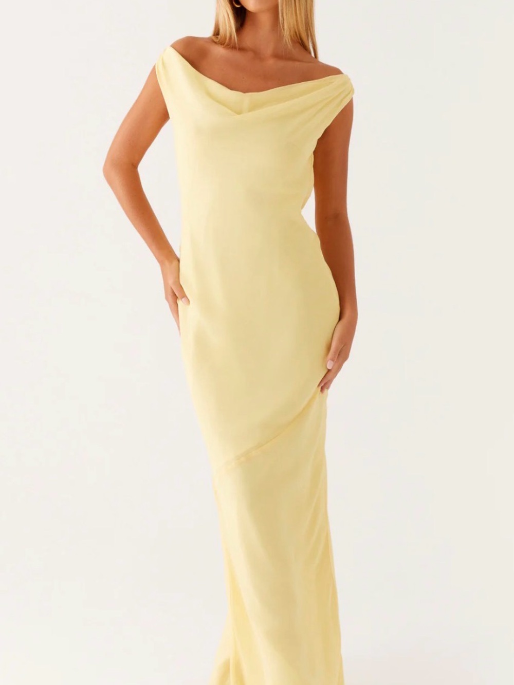 Peppermayo Pale Yellow One-Shoulder Draped Gown